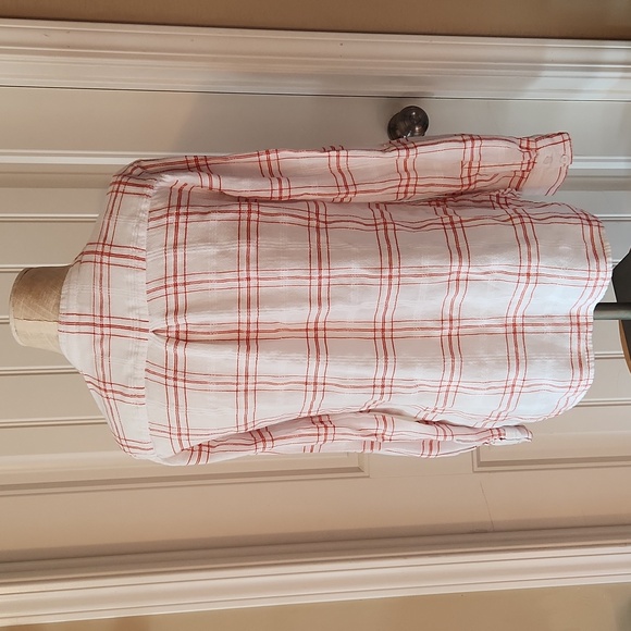 White and Orange Long Sleeve V-neck Flannel Blouse - Picture 2 of 5